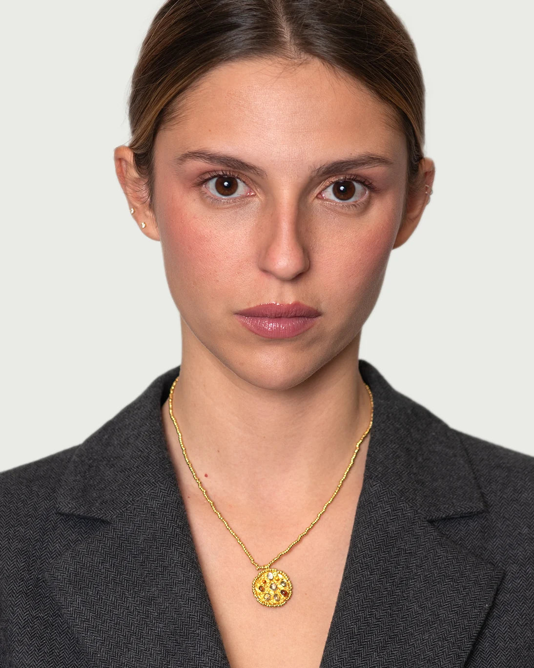 CADENA MEDALLA CUARZO Y KIANITA