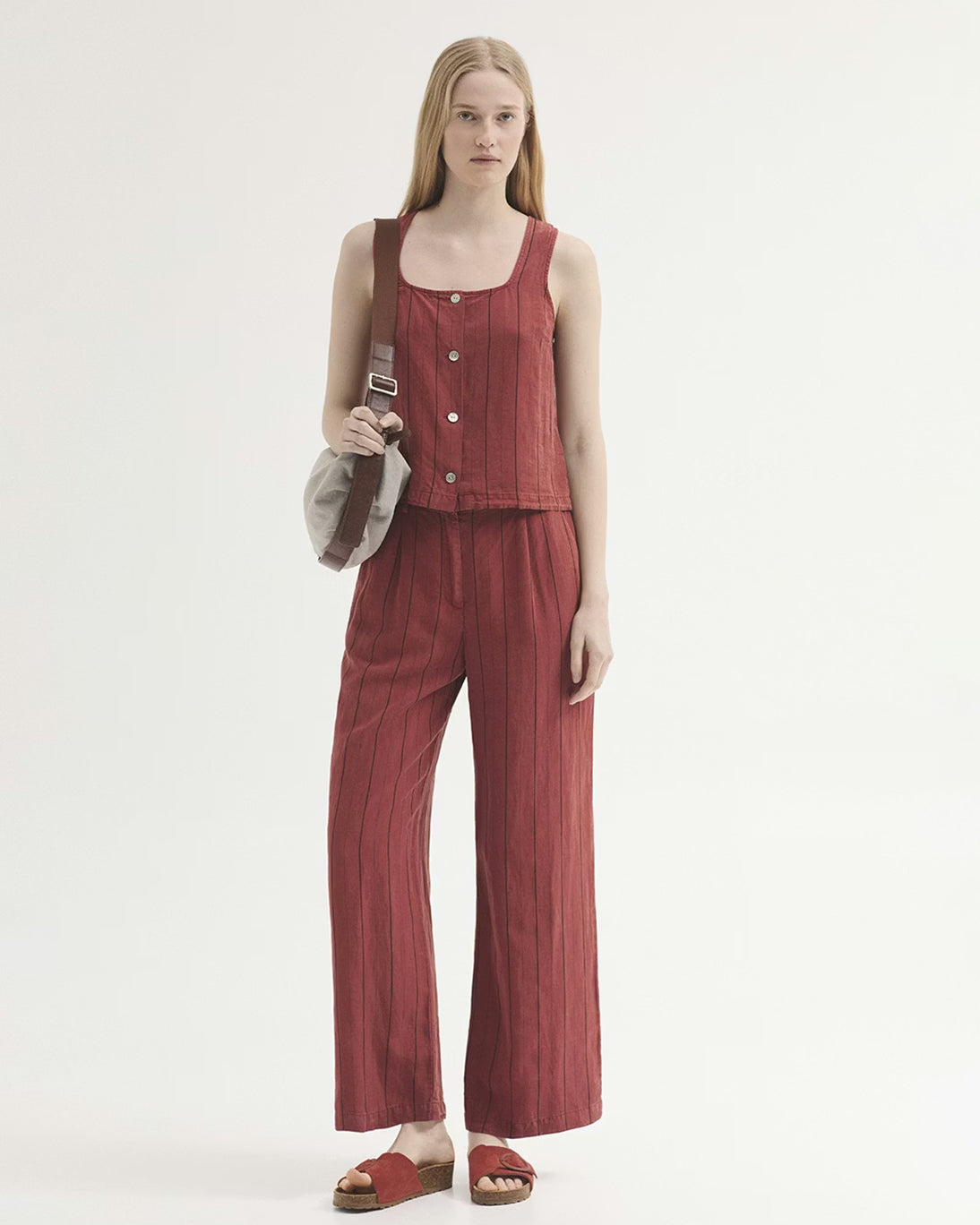 STRIPED TERRACOTTA TROUSERS