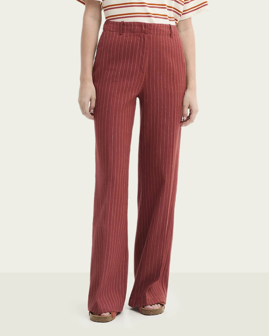 STRIPED TERRACOTTA TROUSERS