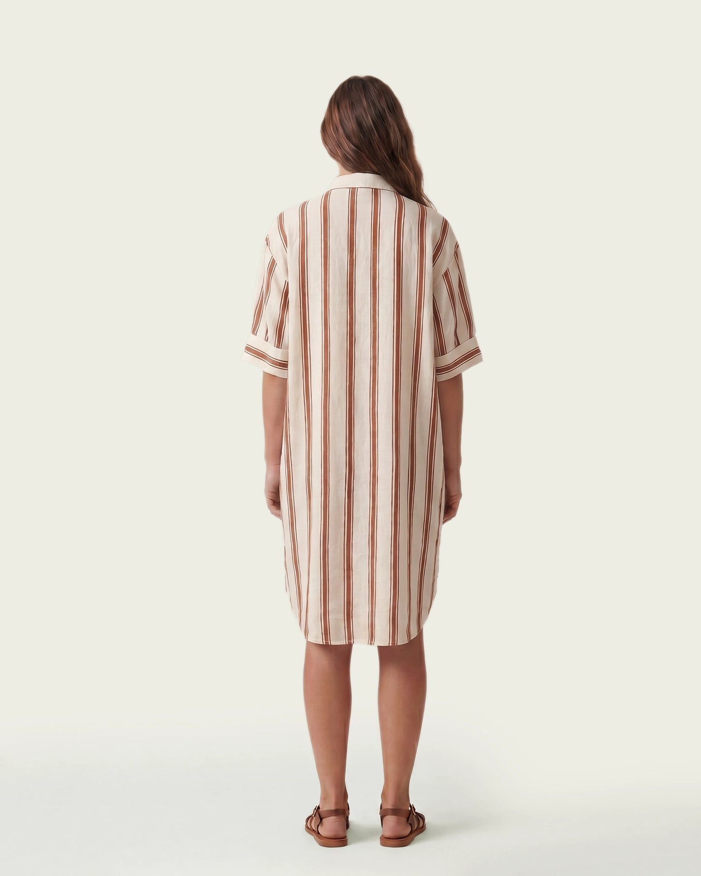 VESTIDO CAMISERO RAYAS TEJA