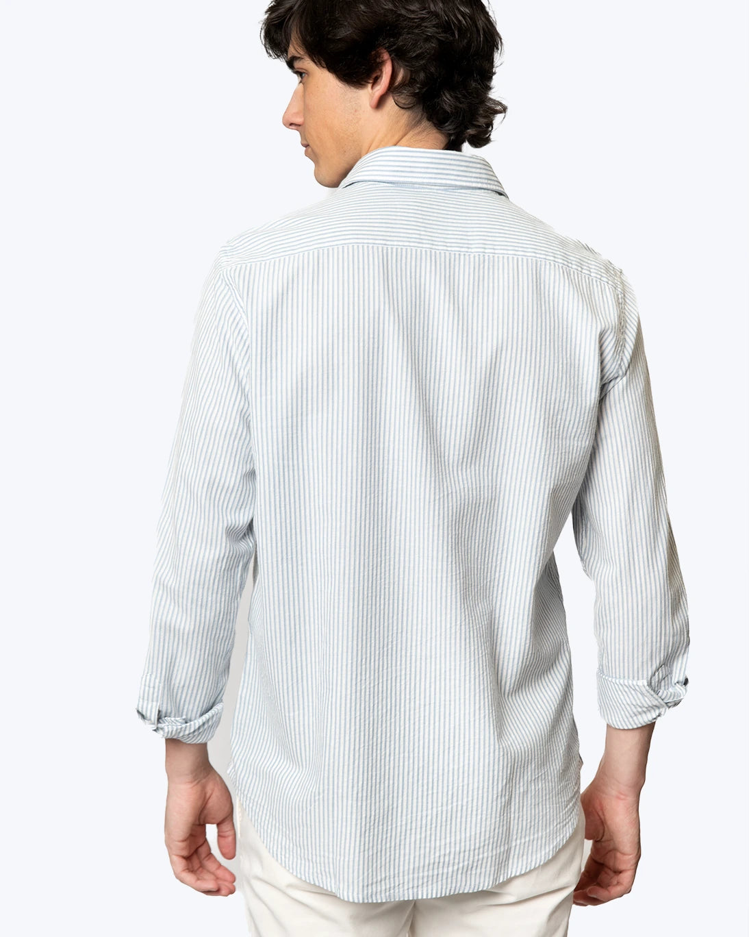 BLUE AND WHITE STRIPED SHIRT