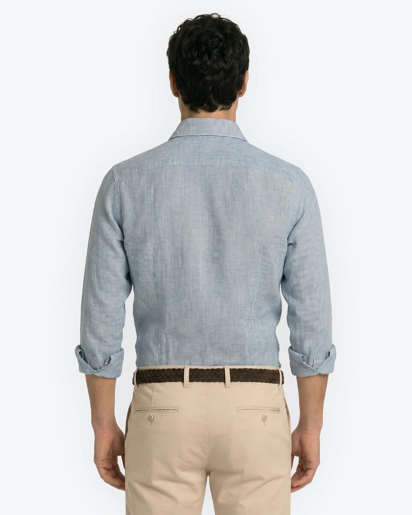 CAMISA AZUL LINO CON RAYA BLANCA