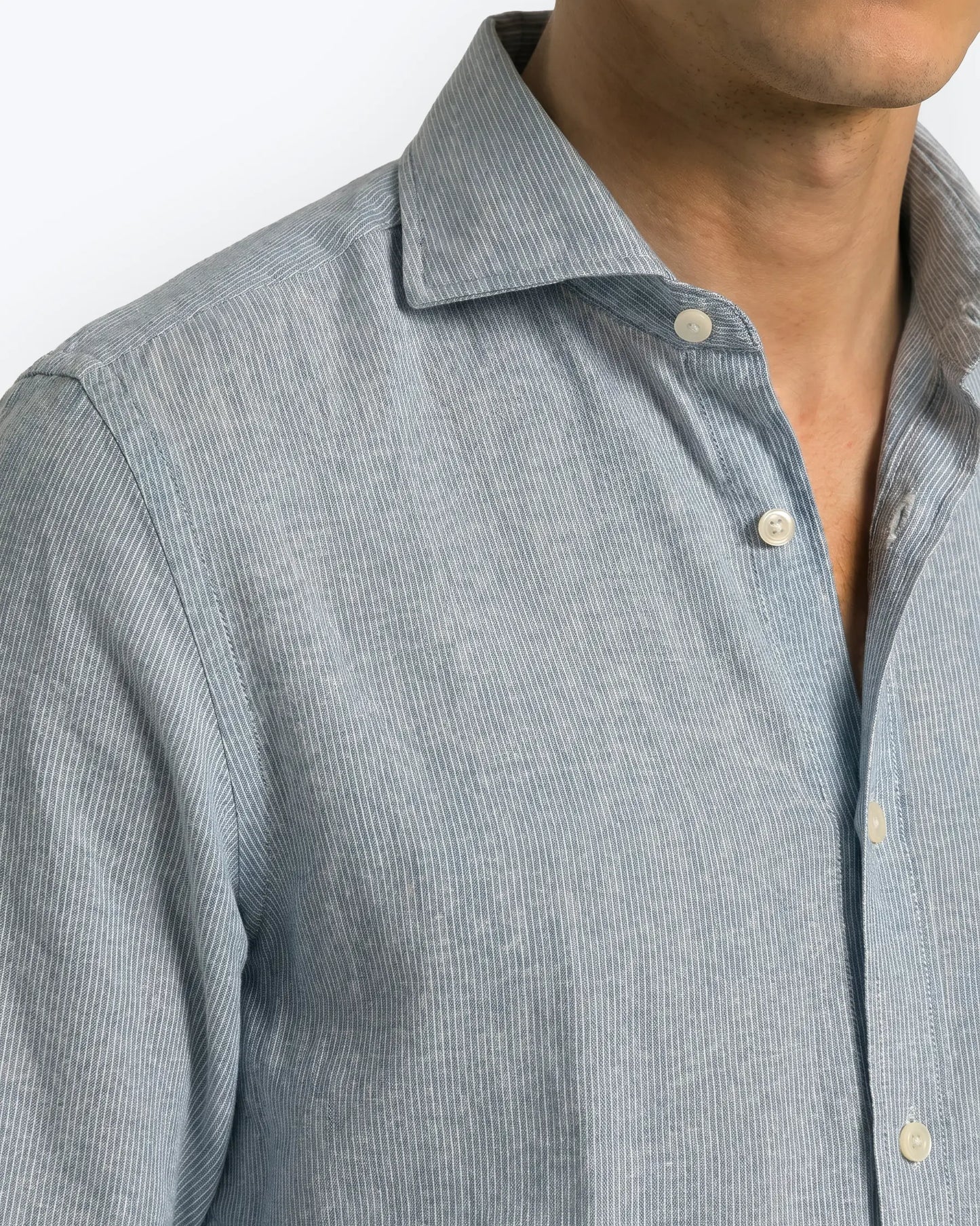 CAMISA AZUL LINO CON RAYA BLANCA
