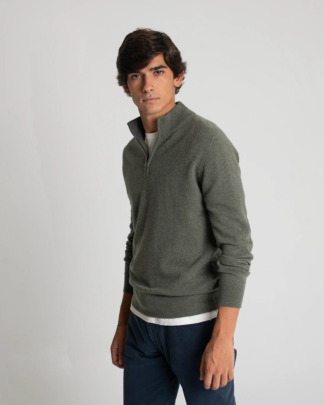 GREEN ZIP JERSEY WITH GREY INTERIOR
