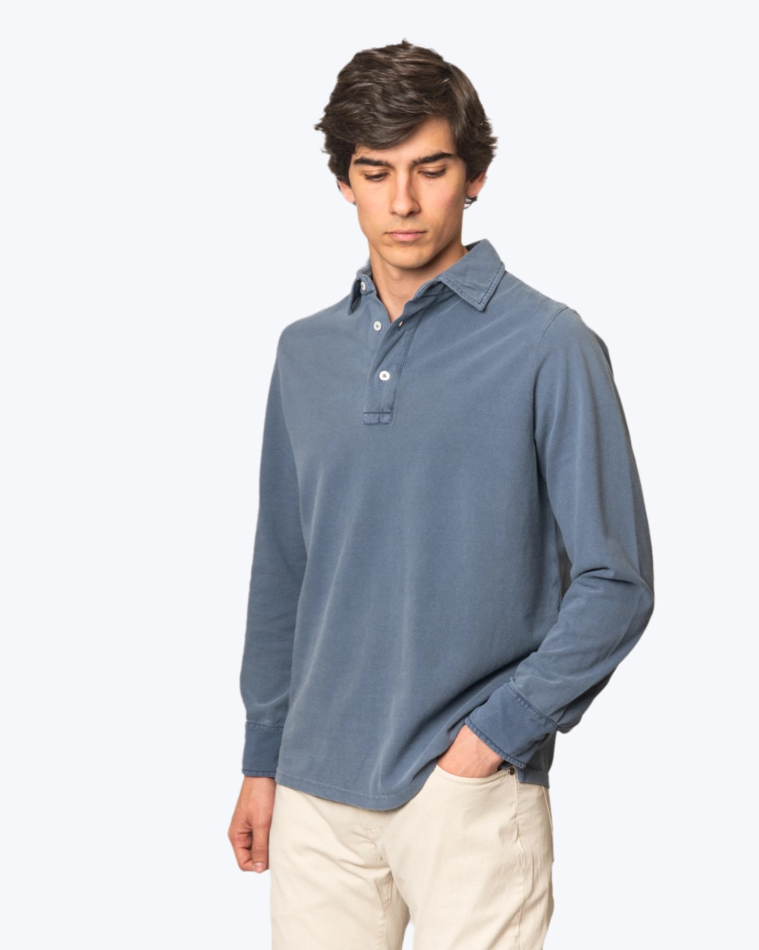 BLUE LONG-SLEEVED POLO SHIRT