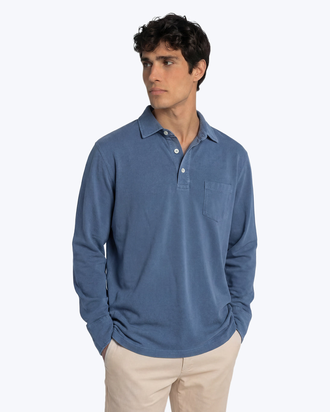 POLO MANGA LARGA PUNTO LISO AZUL
