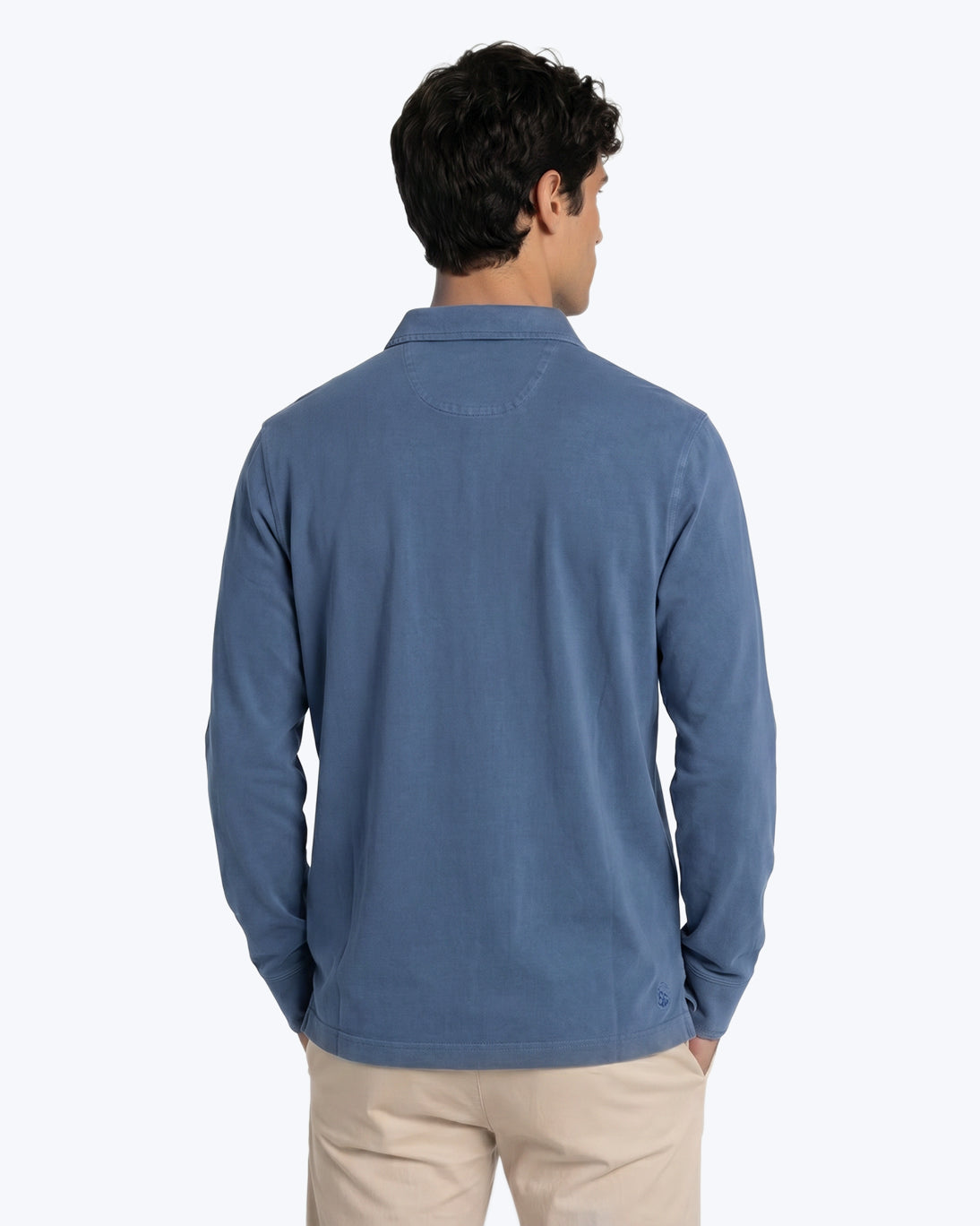 POLO MANGA LARGA PUNTO LISO AZUL