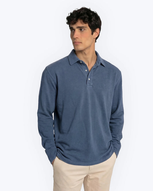 POLO MANGA LARGA PIQUÉ AZUL