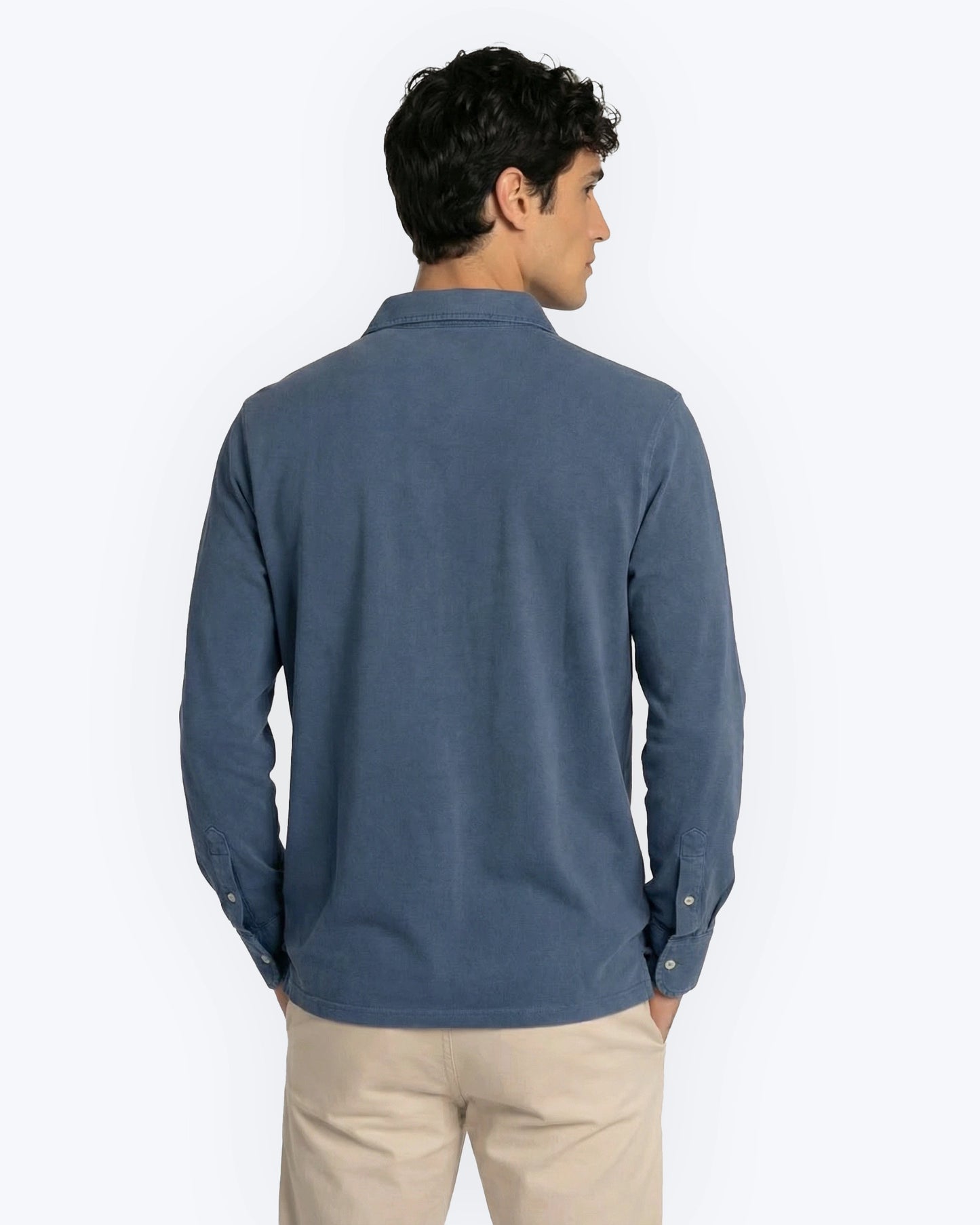 POLO MANGA LARGA PIQUÉ AZUL