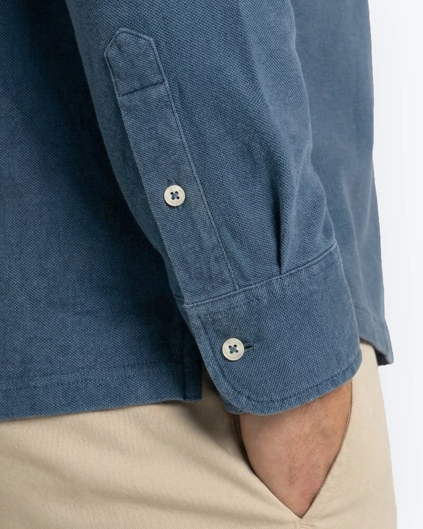 POLO MANGA LARGA PIQUÉ AZUL