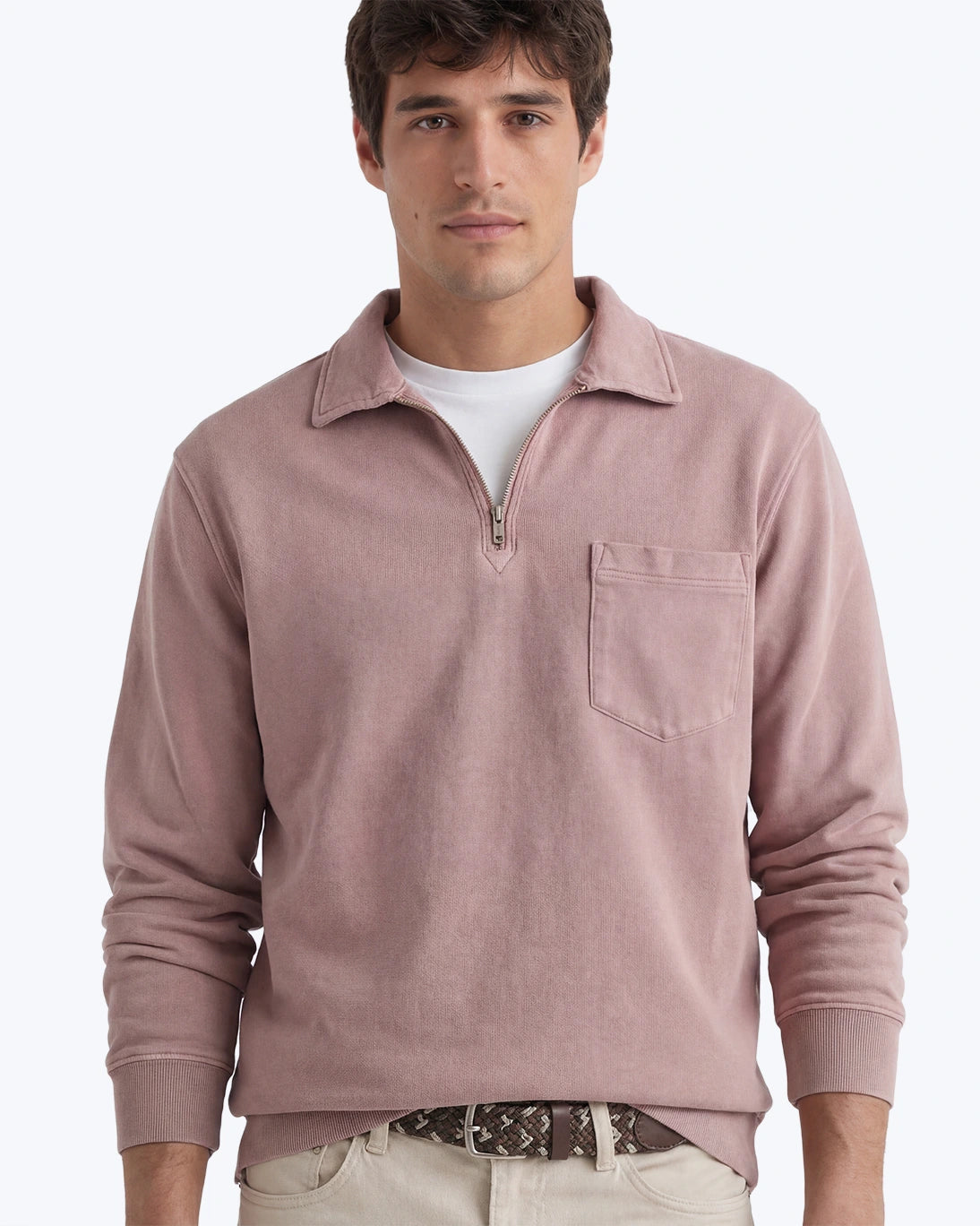 SUDADERA CUELLO POLO ROSA LAVADO