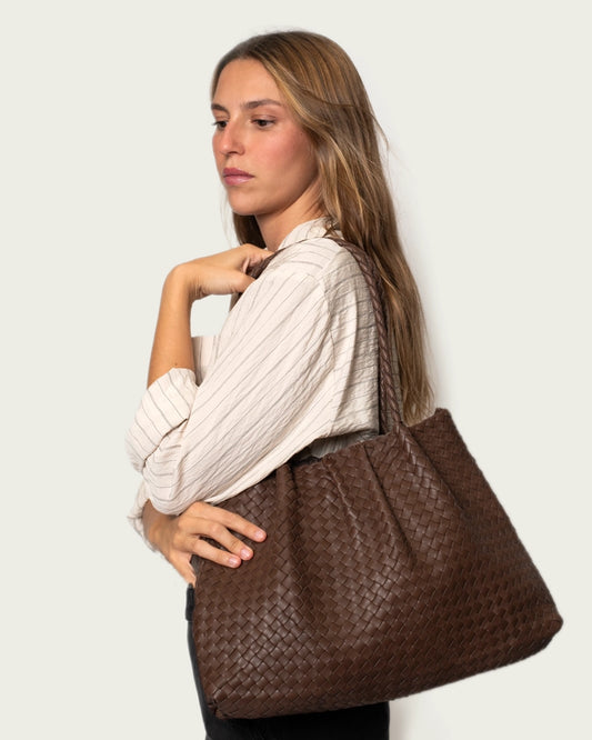 BOLSO DE PIEL TRENZADO CHOCOLATE