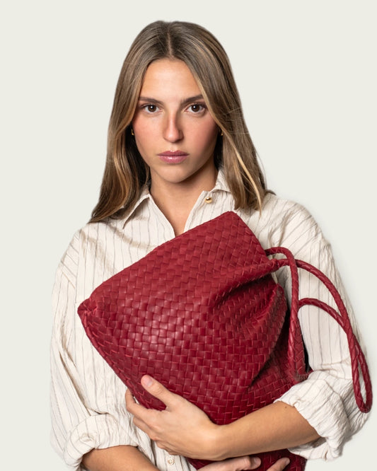 BURGUNDY BRAIDED LEATHER BAG