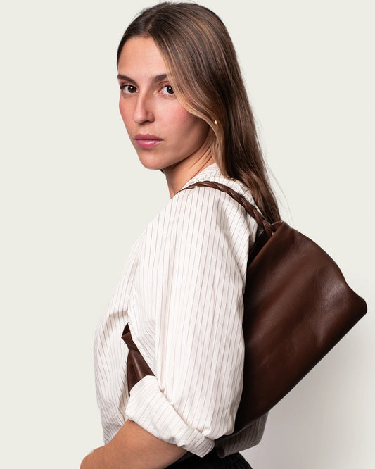 BOLSO DE HOMBRO ASA TRENZADA CHOCOLATE 34X19CM