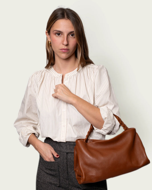 BOLSO DE HOMBRO ASA TRENZADA COGNAC 34X19CM