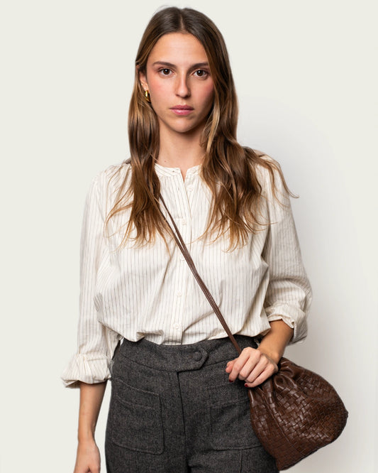 BOLSO SACO TRENZADO CHOCOLATE 20X17CM