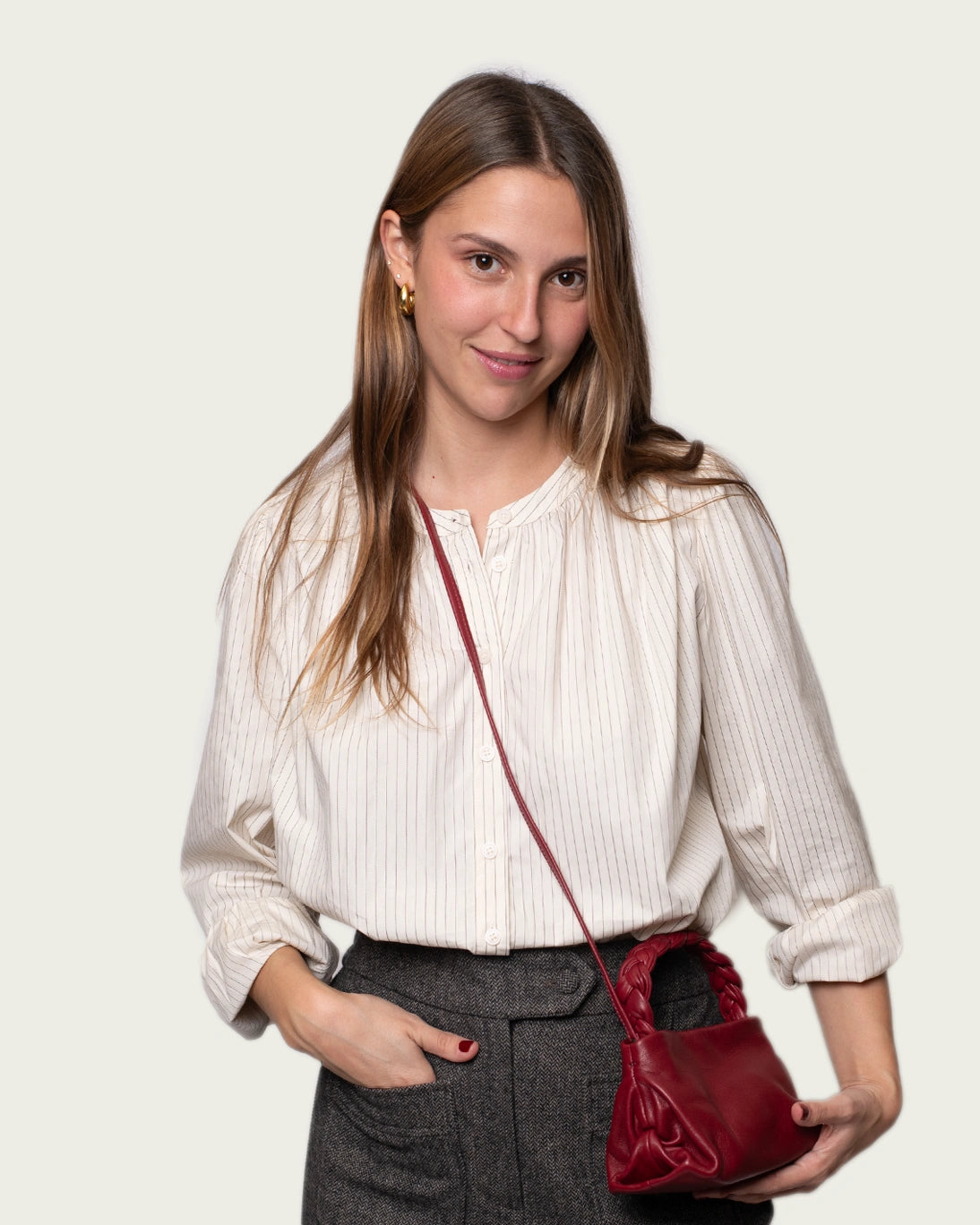 BOLSO DE MANO ASA TRENZADA GRANATE 19X11CM