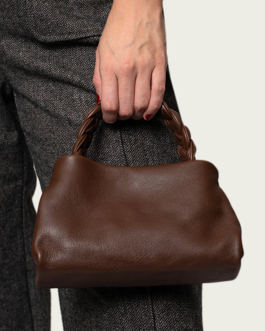 BOLSO DE MANO ASA TRENZADA CHOCOLATE 19X11CM