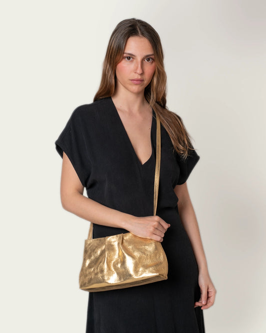 BOLSO PIEL MAYA DORADO 27X17CM