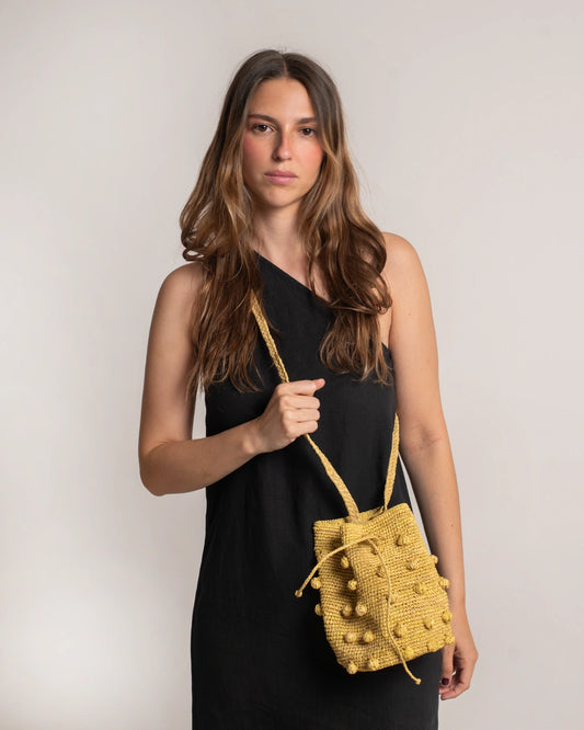 BOLSO BOMBONERA RAFIA AMARILLO 21X15 CM