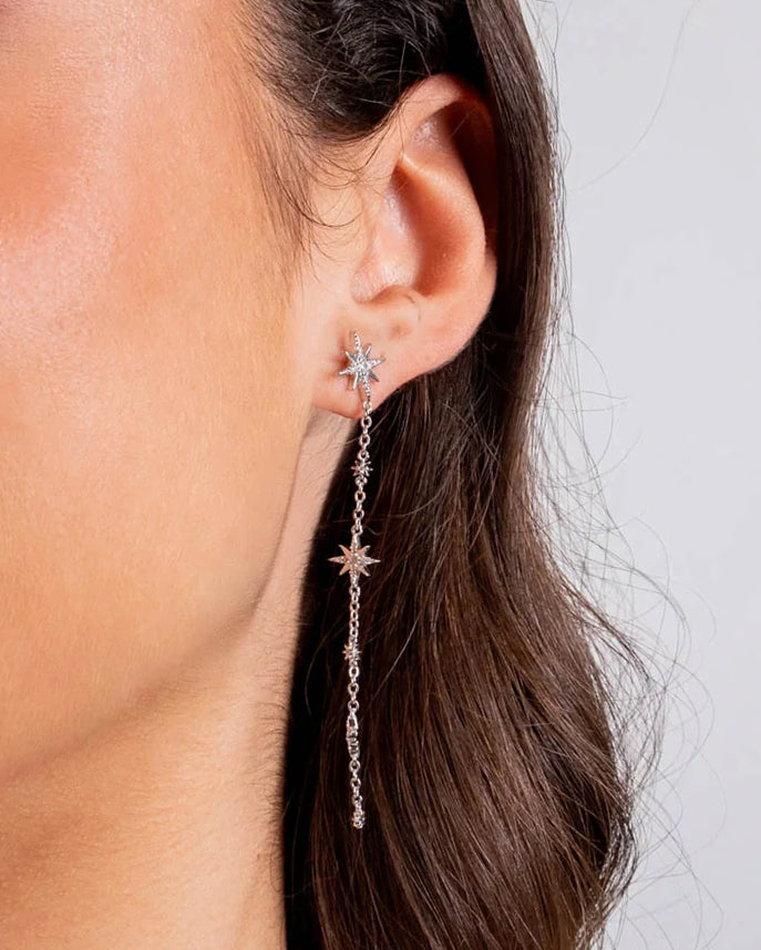 PENDIENTES ESTRELLAS LARGO PLATEADO