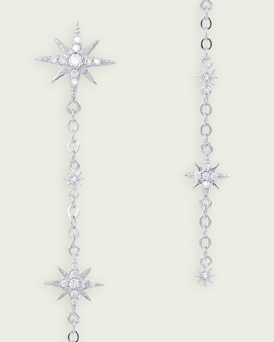 PENDIENTES ESTRELLAS LARGO PLATEADO