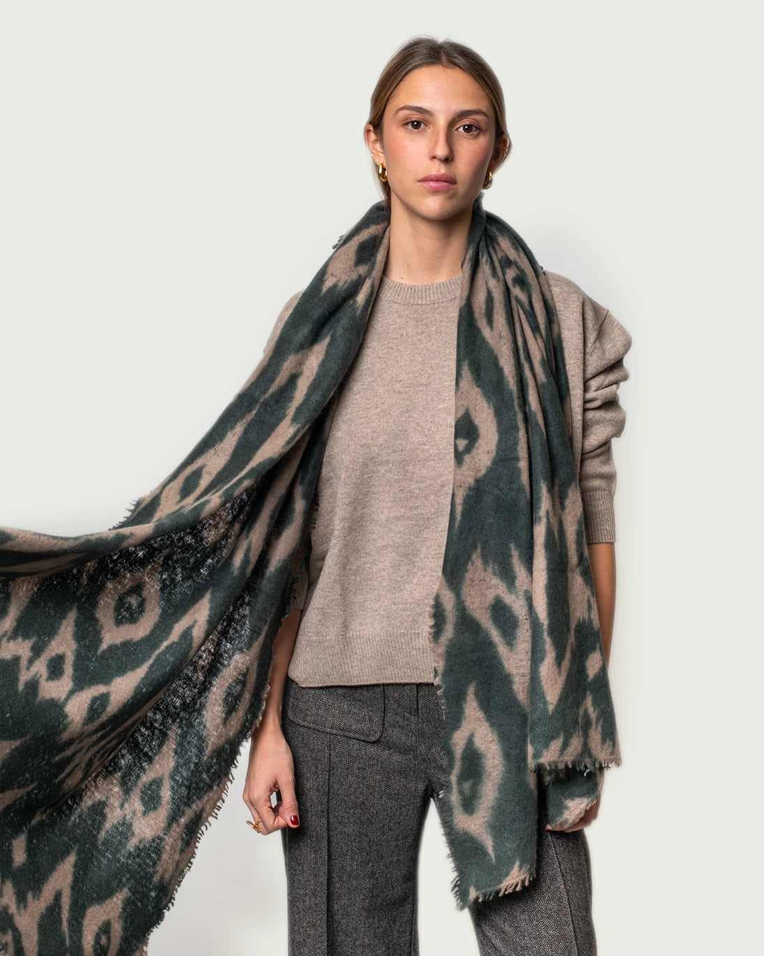 CHAL CASHMERE BEIGE Y VERDE 85x200CM