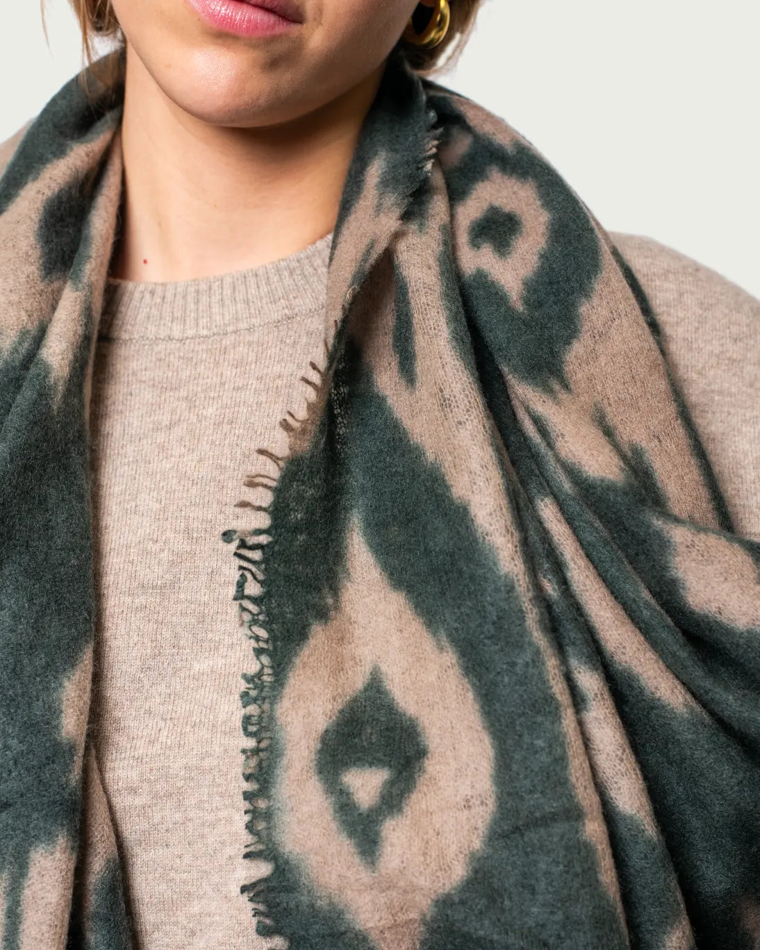 CHAL CASHMERE BEIGE Y VERDE 85x200CM