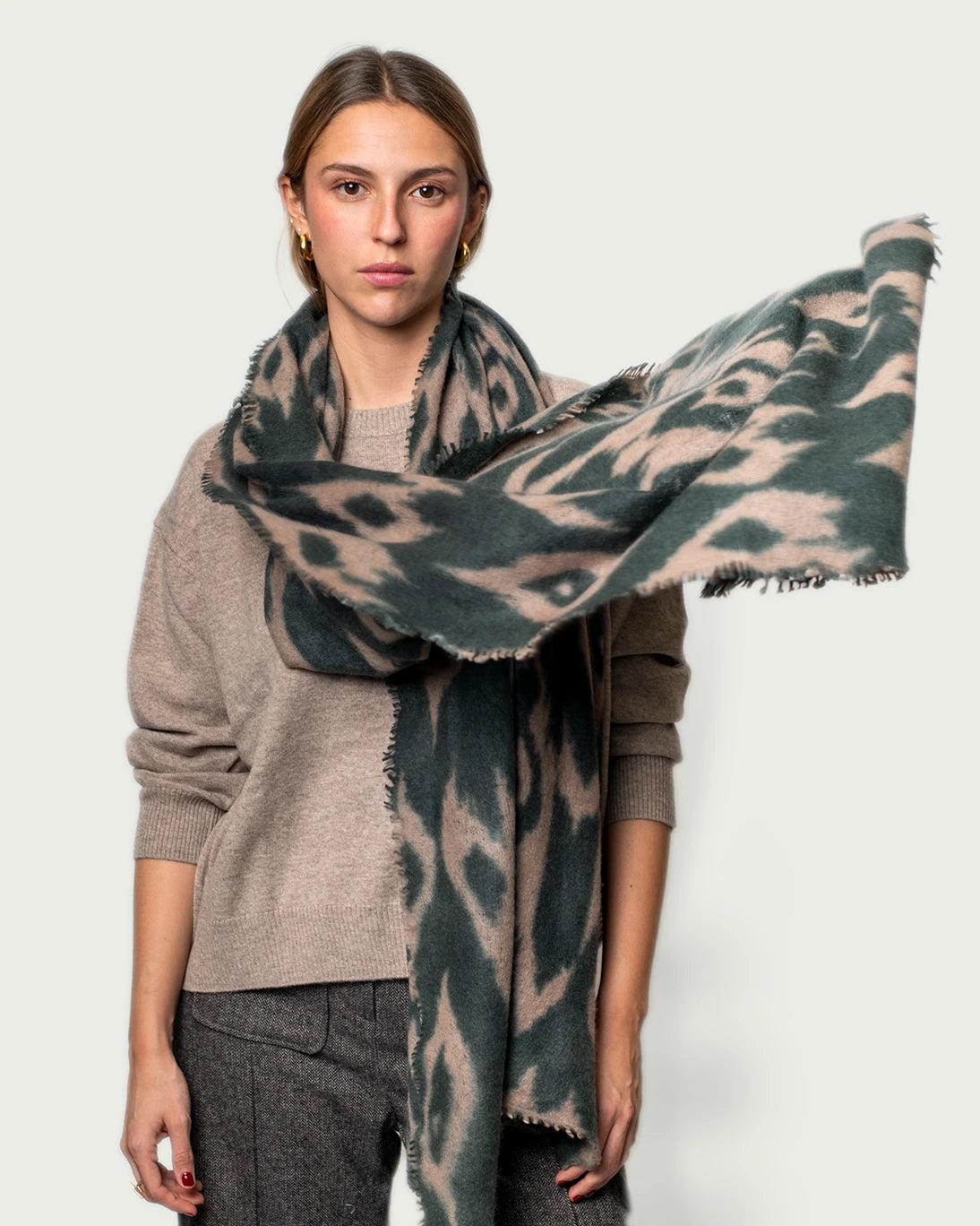 CHAL CASHMERE BEIGE Y VERDE 85x200CM