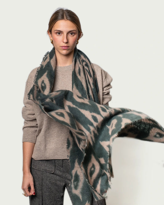 CHAL CASHMERE BEIGE Y VERDE 85x200CM