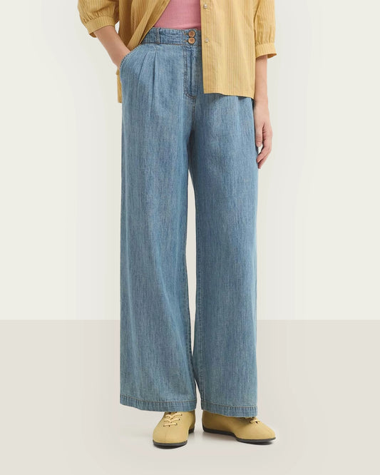 PLEATED DENIM TROUSERS