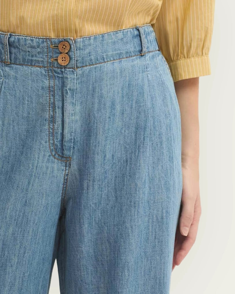 PLEATED DENIM TROUSERS