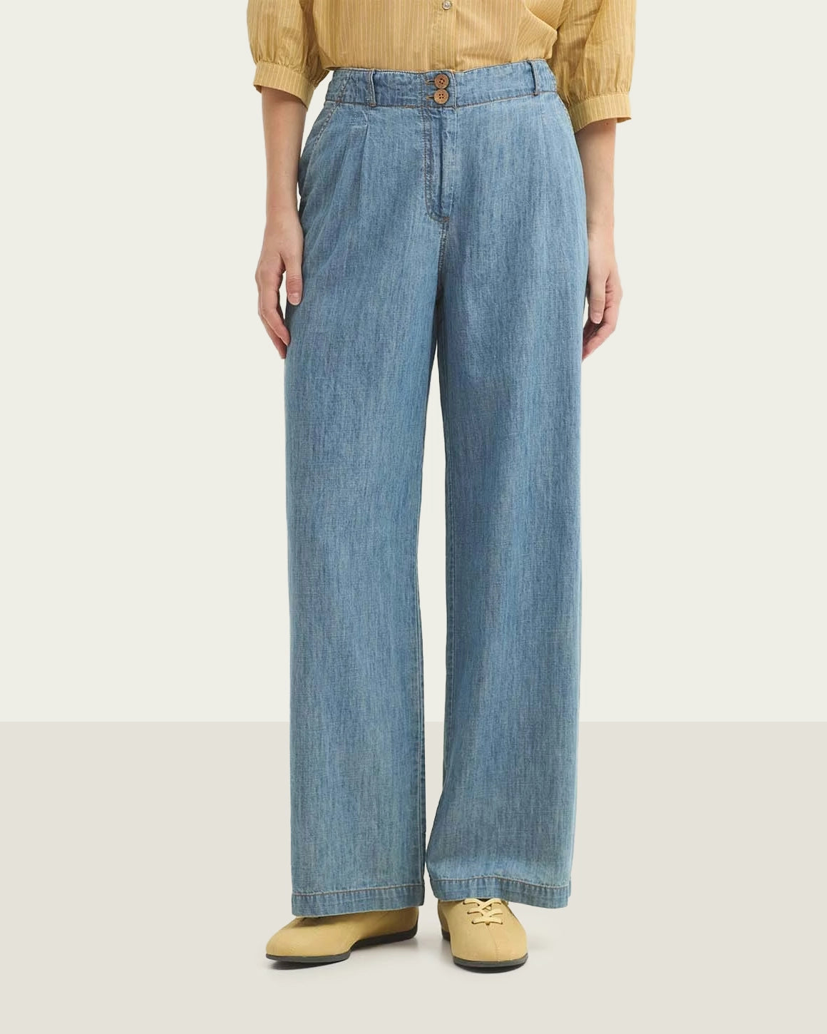 PLEATED DENIM TROUSERS