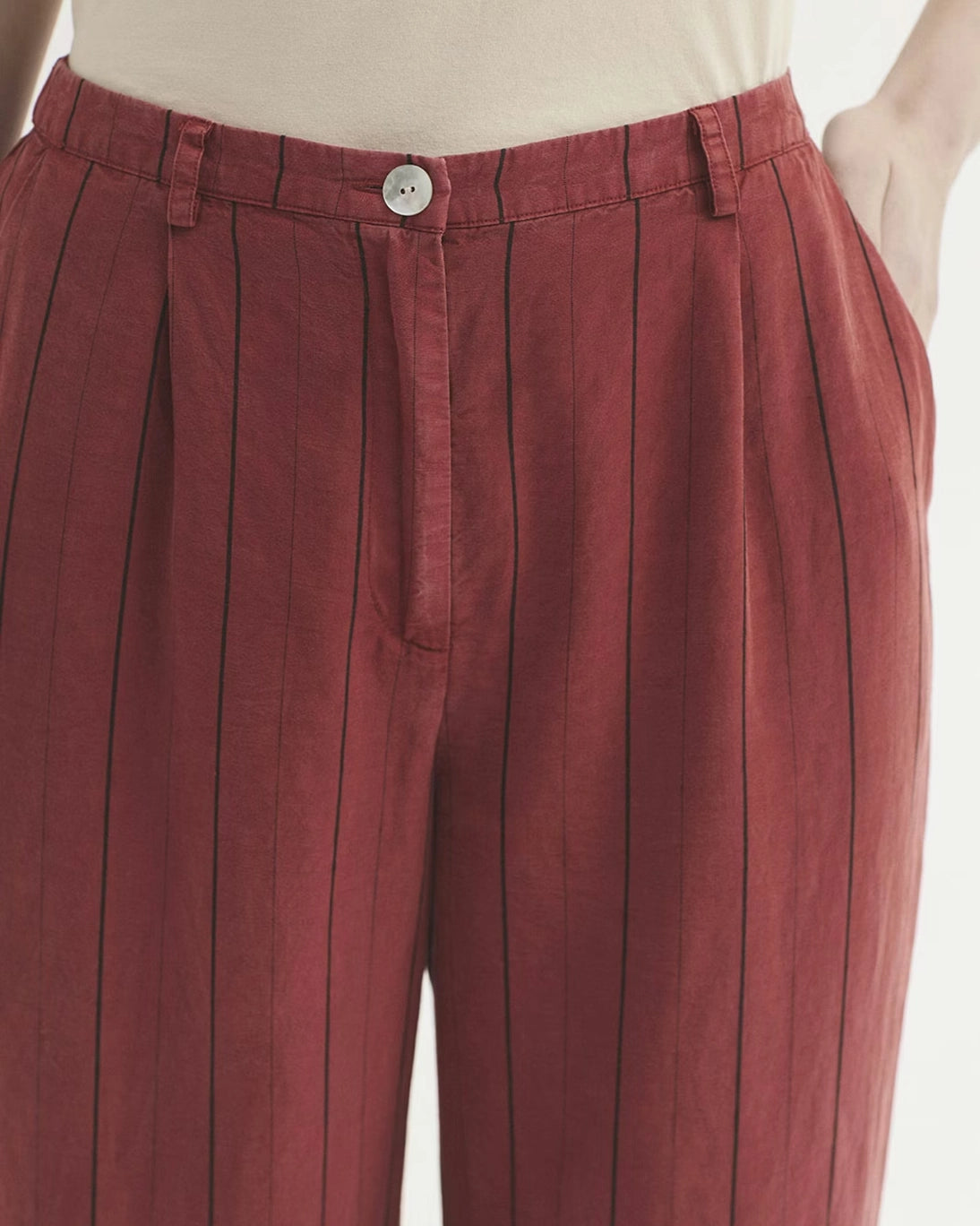STRIPED TERRACOTTA TROUSERS