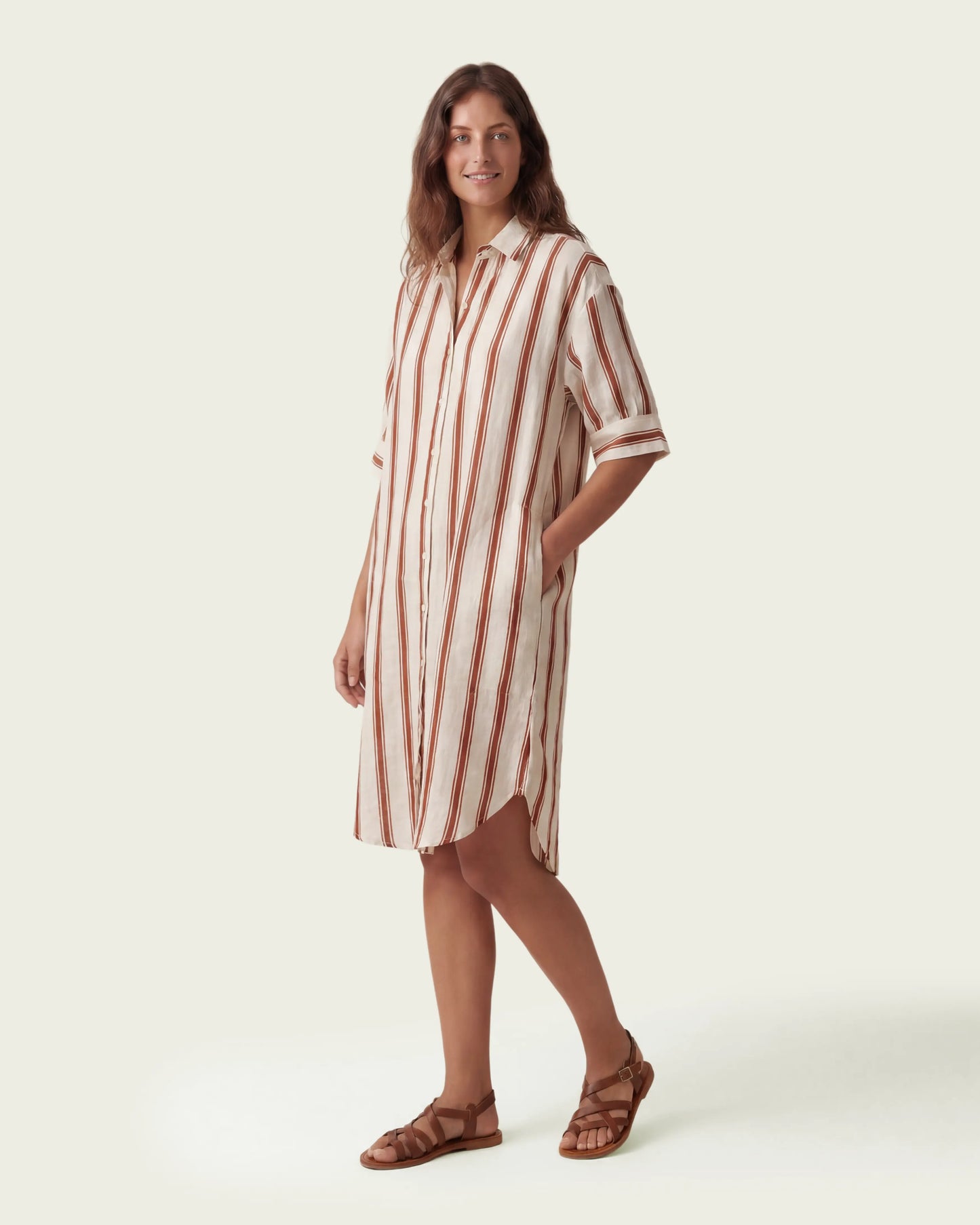 VESTIDO CAMISERO RAYAS TEJA