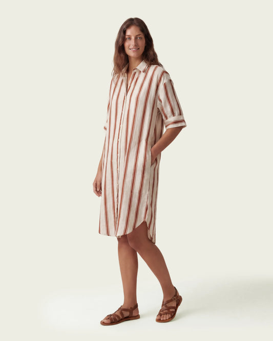 VESTIDO CAMISERO RAYAS TEJA