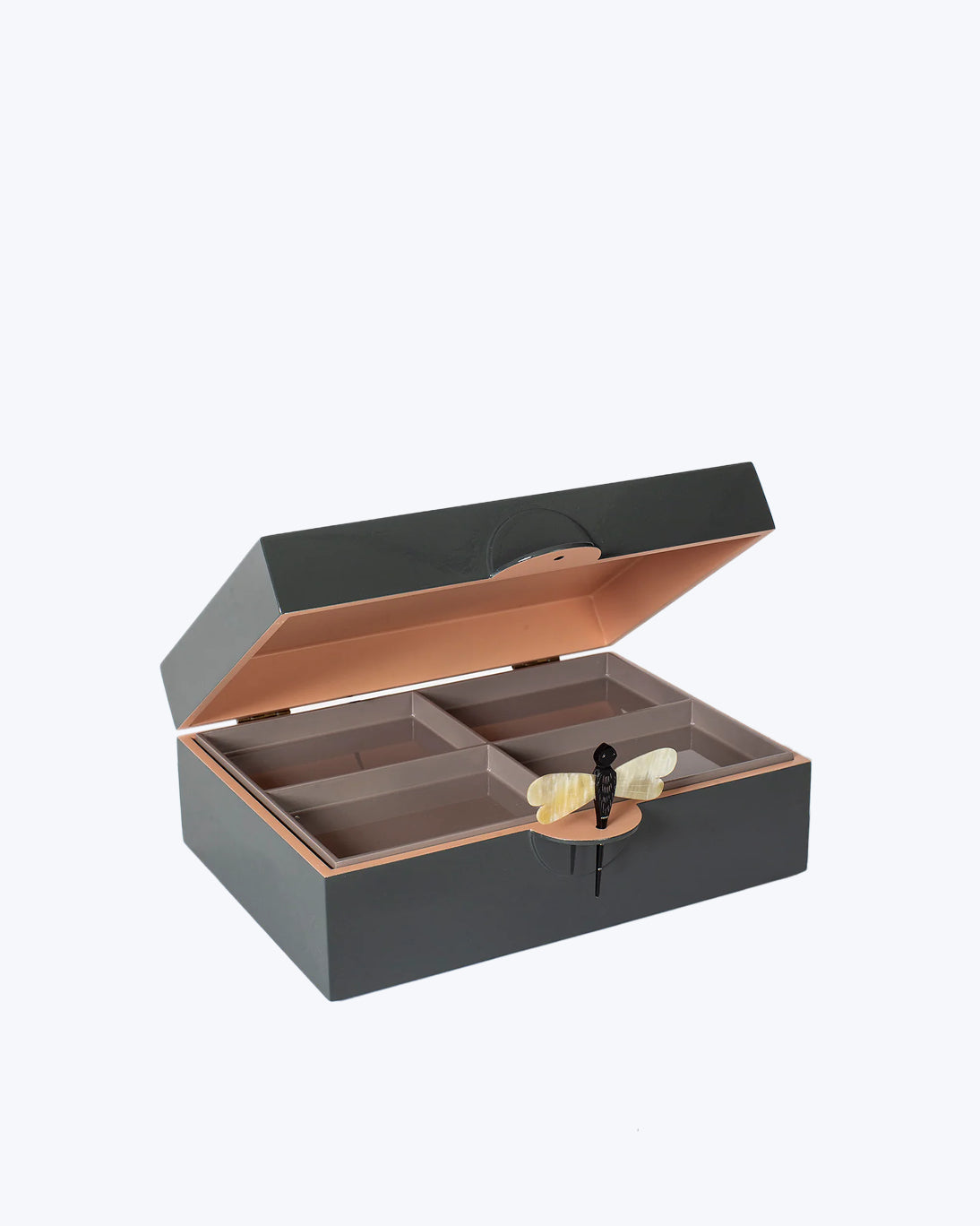 CAJA LIBÉLULA LACADA NEGRA 28X16X8CM