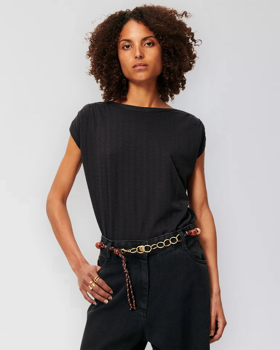 SIXTOJACQUARD BLACK T-SHIRT