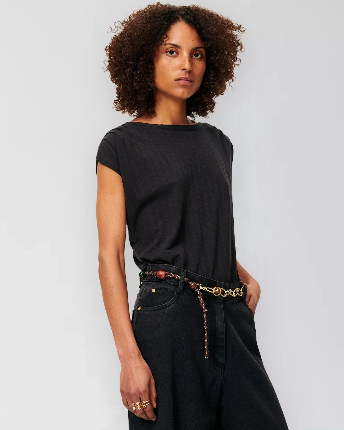 SIXTOJACQUARD BLACK T-SHIRT